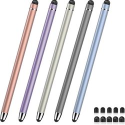 BRAND NEW 5PCS 2 in 1 Stylus Pen with 10 Replacement Rubber Tips for All Touch Screens