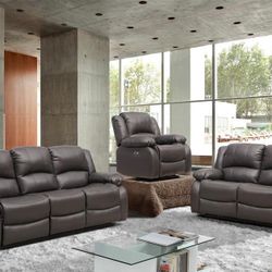 Dark Grey Leather Reclining Sofa & Loveseat $999