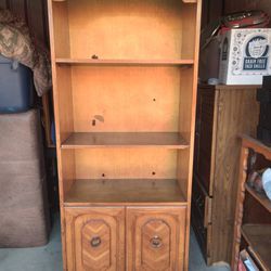 Large Tall Wooden Bookcase With Lower Cabinet 