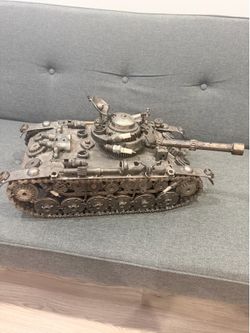 One of a kind metal sculpture artist full size tank