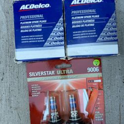 NEW Spark Plugs (2) & Bulb for Headlight (2)