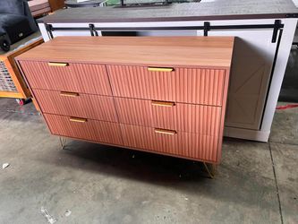 Modern 6-drawer Dresser With Fluted Detail - Metal Handles & Legs, Easy Assembly Minimalist Storage