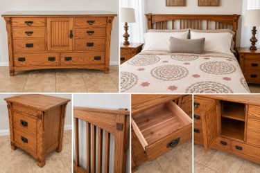 Solid Oak Mission Bedroom Set, Queen, Dresser + Nightstand, Excellent Condition