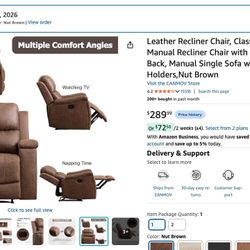 Brand New Brown Faux Leather Recliner Chair - Still In Box