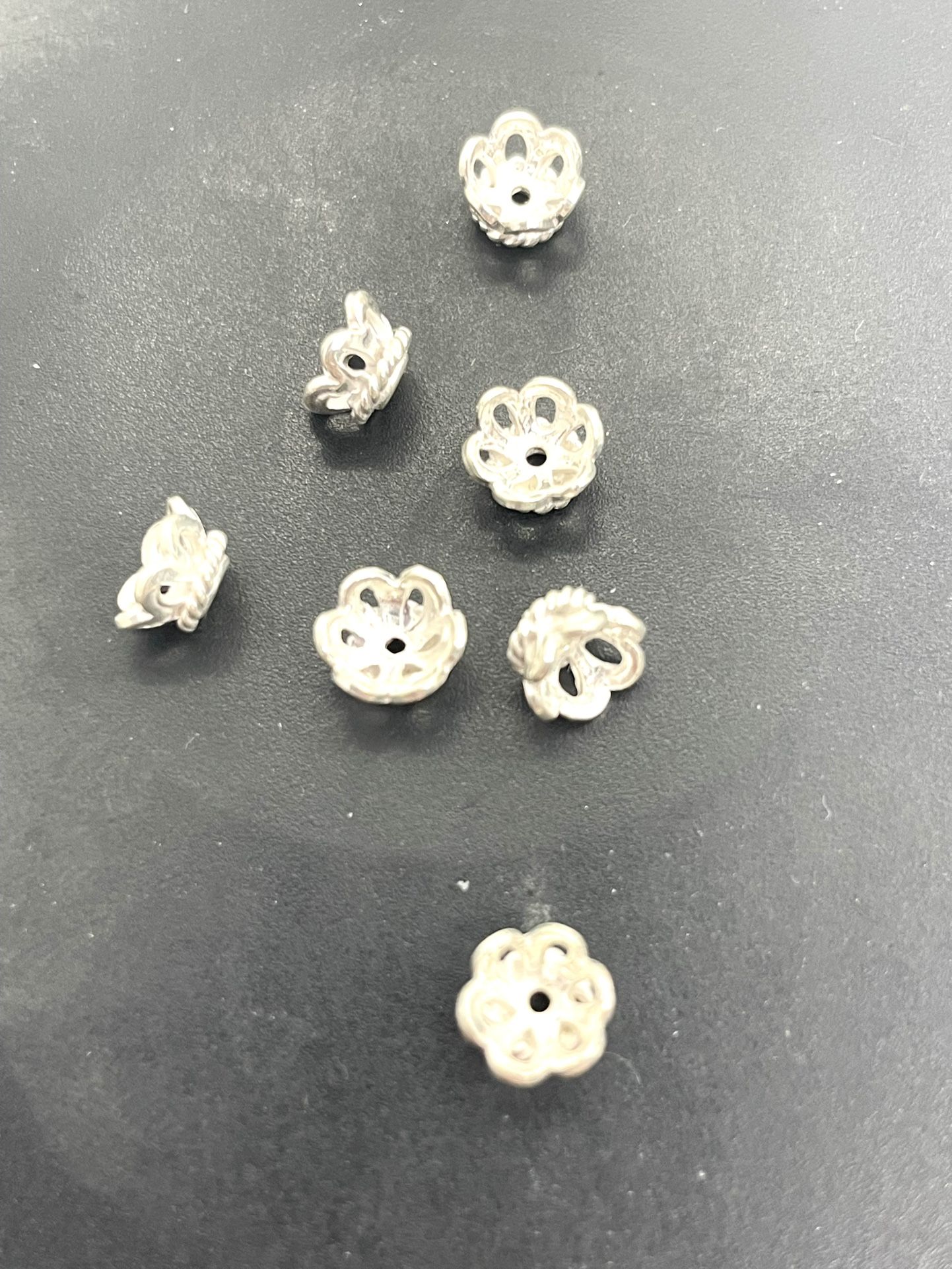 Lot Of 7 Sweet Sterling Bead Caps