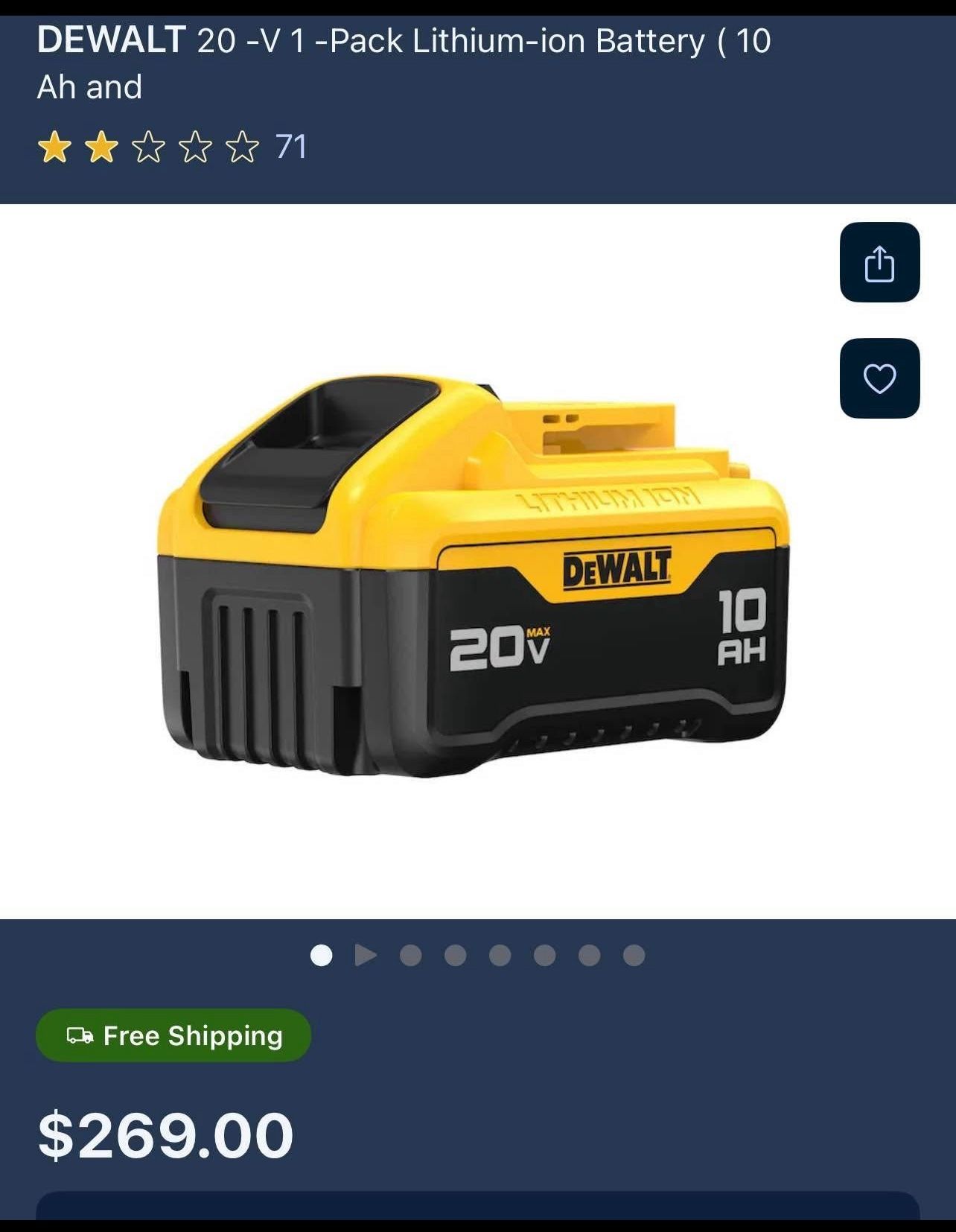 DEWALT 20 -V 1 -Pack Lithium-ion Battery (10 Ah and