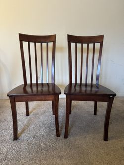 Pair of Solid Wood Ladder-Back Dining Chairs (Made in Thailand) - Some Wear/Scratches