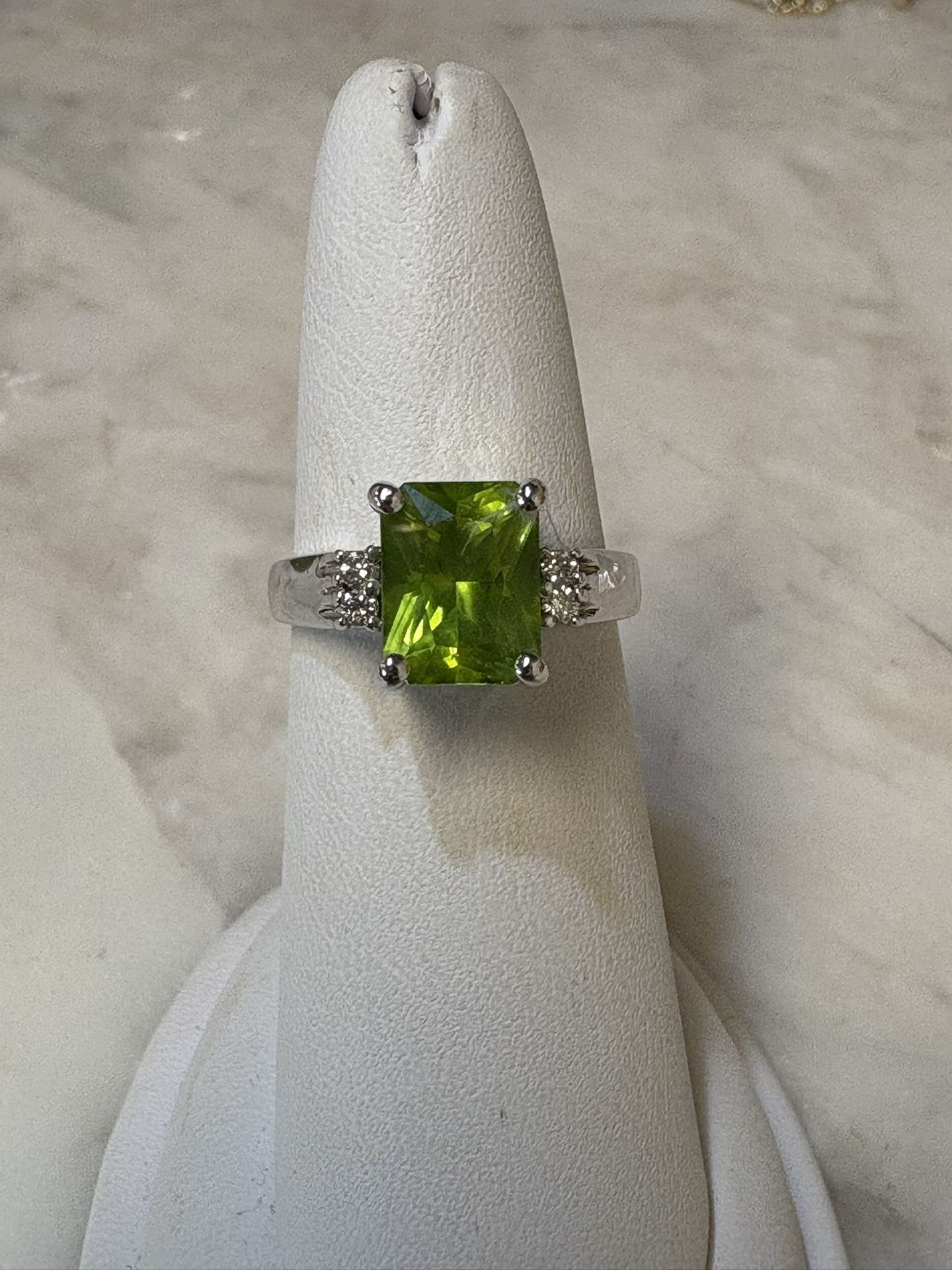 Peridot And Diamond White Gold Ring