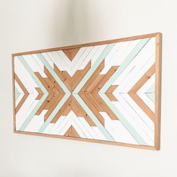 Large Wooden Wall Hanging - Handmade Geometric Art