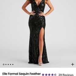 Elle Formal Sequin Feather Long Dress