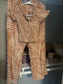Two-Piece Smocked Crop Top and Wide-Leg Pants Set