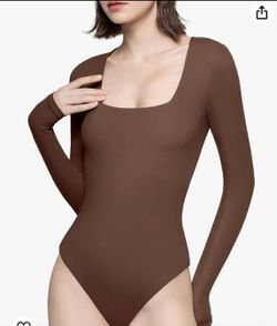 Women Brown Bodysuit Leotard Long Sleeve Size Large .  (T)