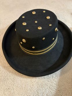 Black Suede Hat with Gold Studs