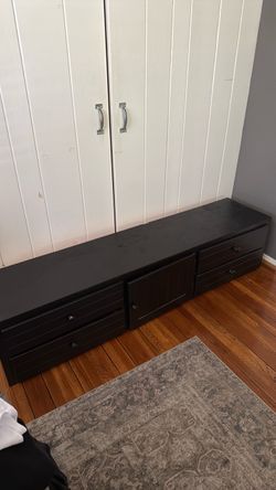 Black Wood Low TV Stand with Storage