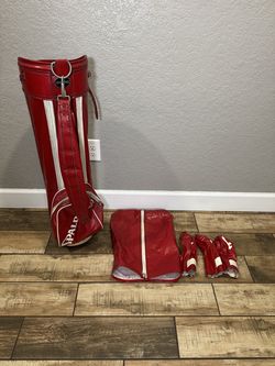 Vintage Leather Spalding Golf Bag Red White Made in USA