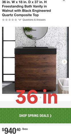 36 in. W x 18 in. D x 37 in. H Freestanding Bath Vanity in Walnut with Black Engineered Quartz Composite Top