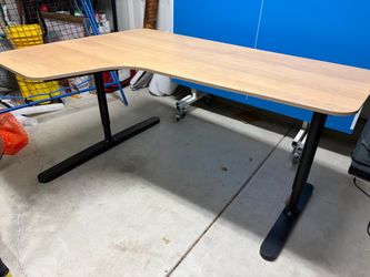 L-Shaped IKEA Desk with Black Metal Legs