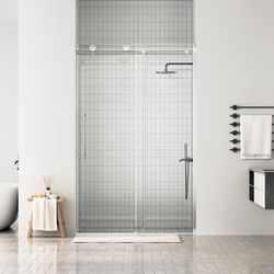48 in. W x 75 in. H Sliding Frameless Shower Door in Brushed Gold with Tempered Glass