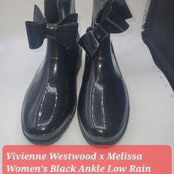 Vivienne Westwood x Melissa Women's Black Ankle Low Rain Bootie with Bow size 41 us maybe 10  not sure hs 40s