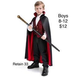 Vampire Count Dracula Boys Halloween Costume 8-12 / Disfraz de Vampiro Niños 