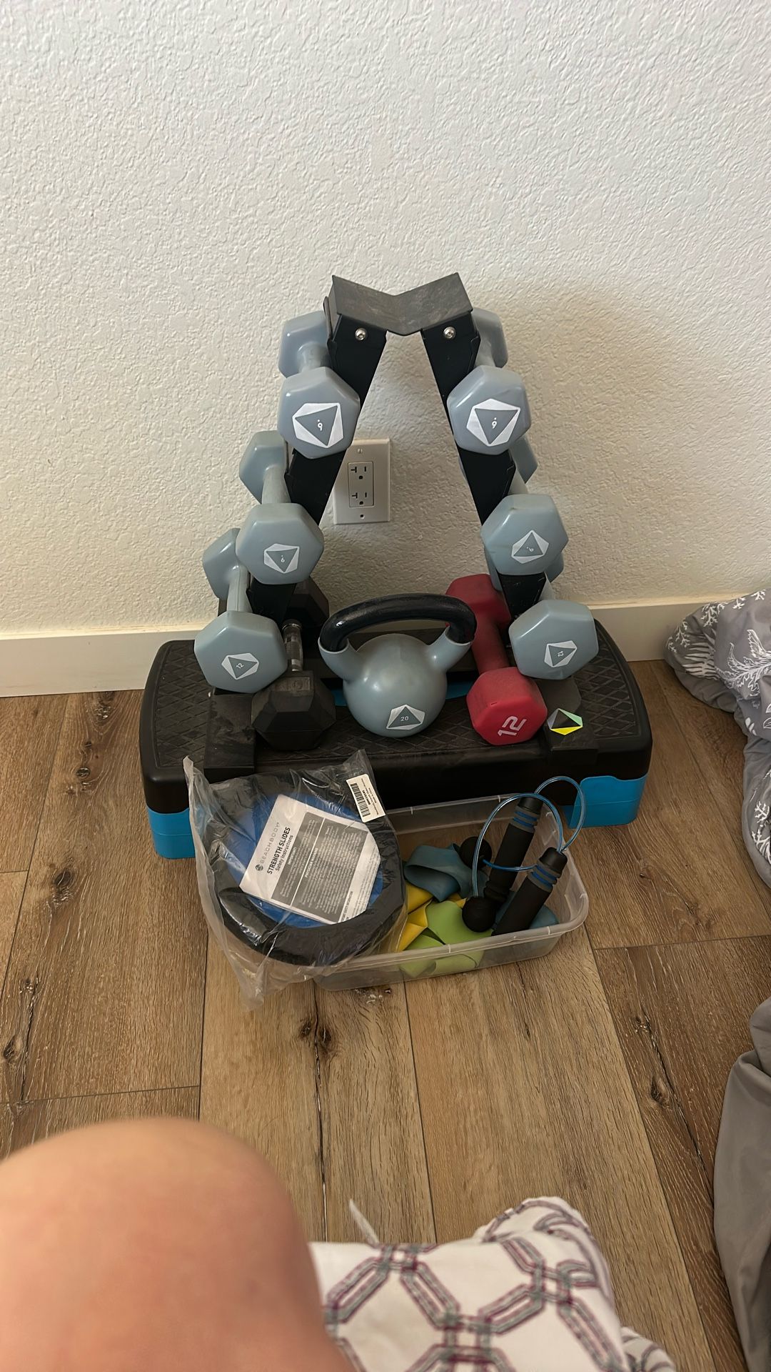 Weights, Step, Resistance bands, No Jump Ropes,slides