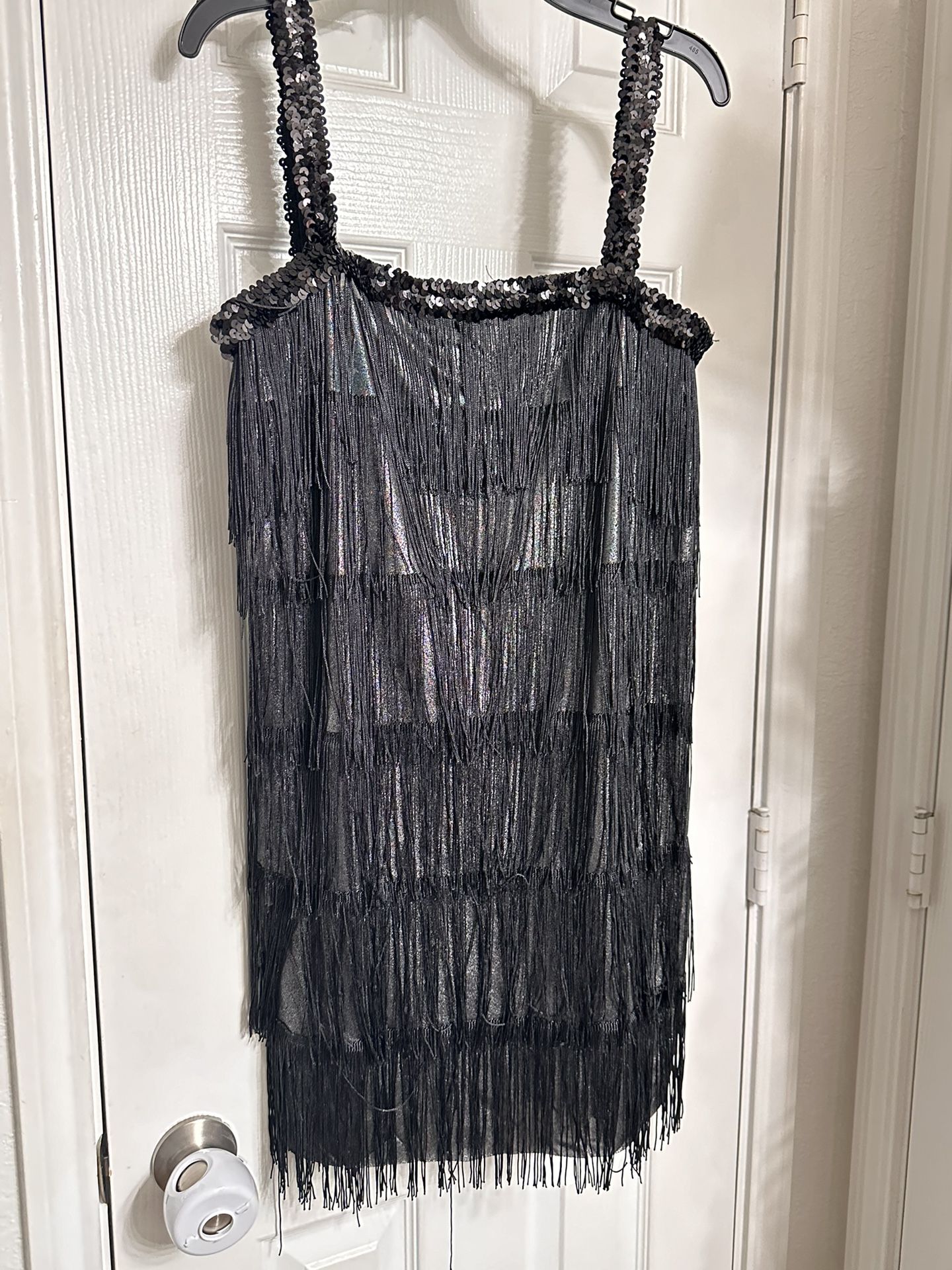 Women Medium 6-8 Black Sequin Fringe Dress