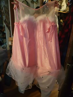 Halloween costume Pink Satin with Feather Trim