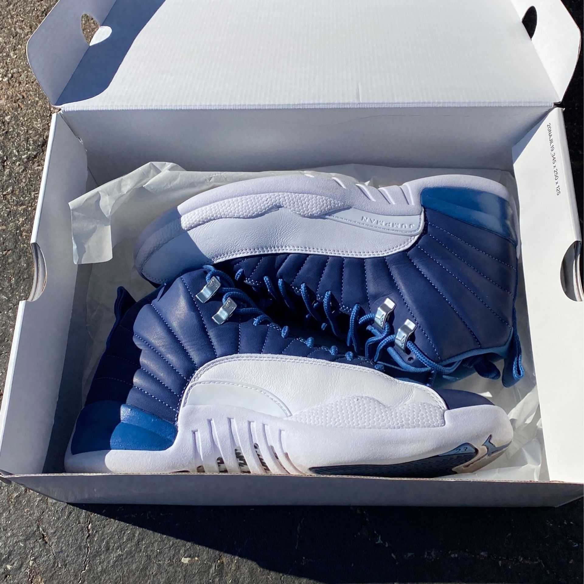 Stone Blue Jordan 12s Size 8’5 Like New Great Condition