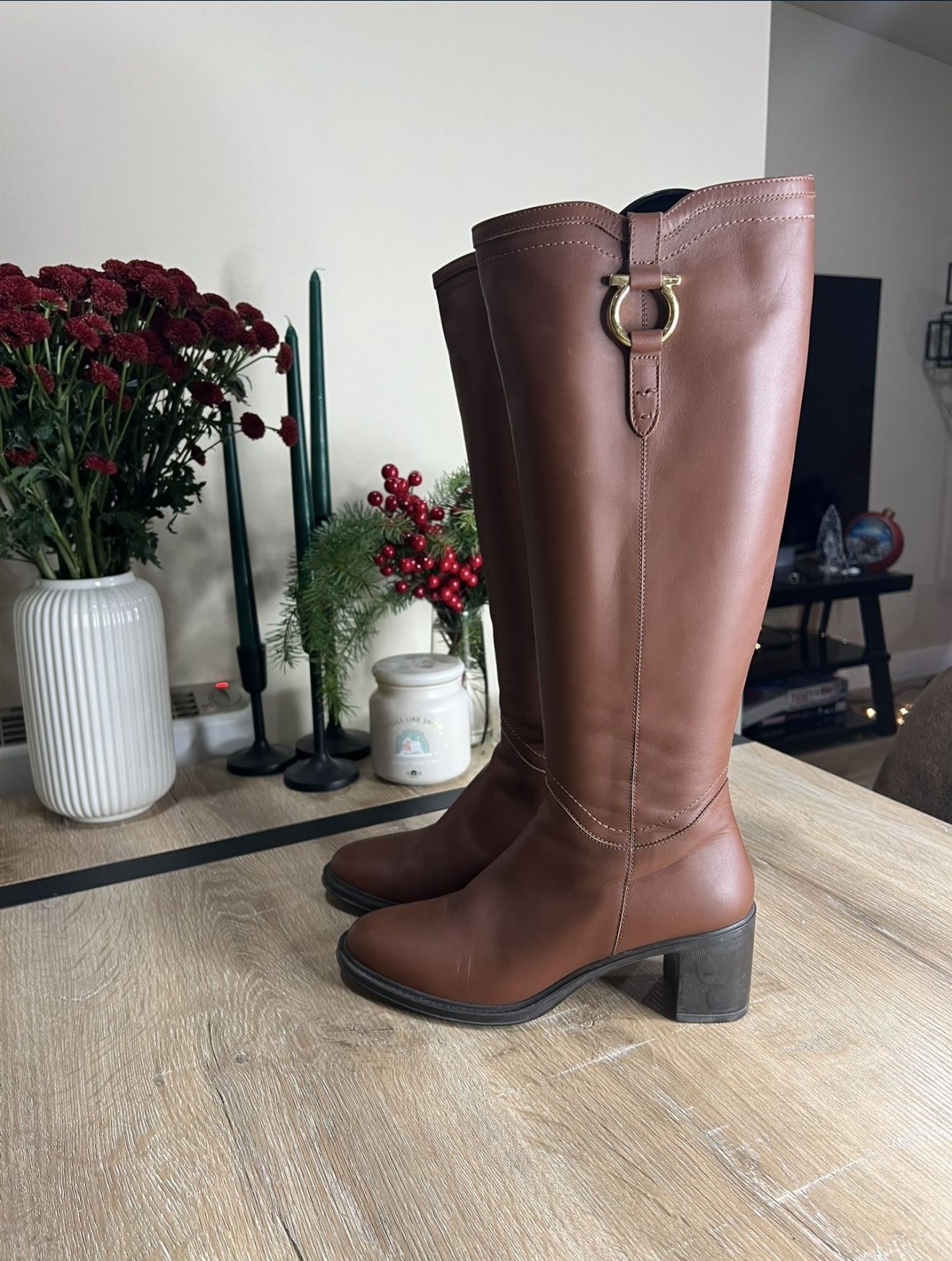 Salvatore Ferragamo Brown Leather Knee Length Boots Size 7.5