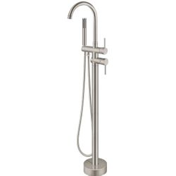 Floor Mounted Tub Faucet w/ Handheld Shower, Swivel Spout Freestanding Bathtub Filler Brushed Nickel