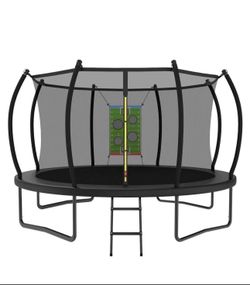 Trampoline Outdoor 14FT 12FT 10FT 8FT with Safety Enclosure Net, Recreational Trampoline for Kids and Adults, Anti-Rust, ASTM Approved, Black