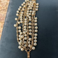 Vintage Crown Trifari Pearl Chain Bracelet 
