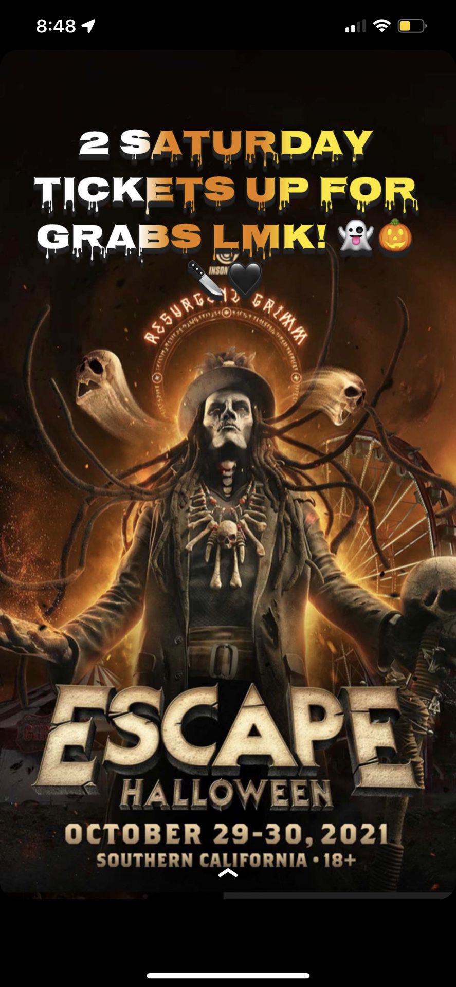Escape 1 Day Ticket For Sale 