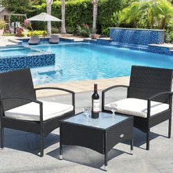 Outdoor Patio Set With Table, Wicker And Steel Furniture Set 
