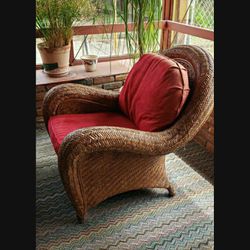 Wicker Chair With Red Cushions