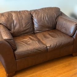 Brown Leather Loveseat – $80 (or $150 for the set)