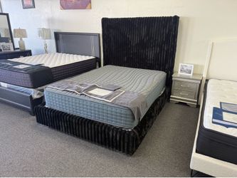 Queen bed frame in black corduroy