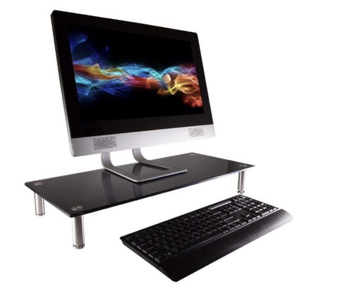 Workstream Large Desktop Monitor Stand, Black Glass