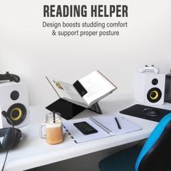 Acrylic Book Holder Stand - Sleek Black Acrylic Book Stand Holder for Coffee Table Book - Free Bookmark - Textbook Stand, Open Book Holder