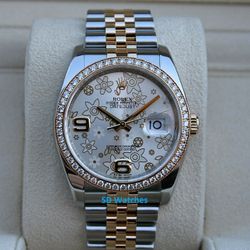 ROLEX 116243 DATEJUST 36MM FLORAL DIAL DIAMOND BEZEL JUBILEE - T8934