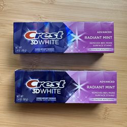 Two (2) New Crest 3D White Radiant Mint Toothpaste Advanced
