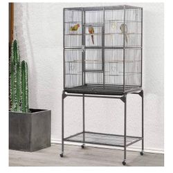 Yaheetech 63-Inch Wrought Iron Rolling Large Bird Cage for African Grey Small Quaker Amazon Parrots Canary Bird Flight Cage