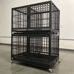Double Stack 🔥 Heavy Duty Dog Kennel Cage Crate with wheels‼️