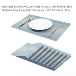 Brand new Placemats Set of 8 PVC Christmas Placemats for Dining Table Washable Easy Clean PVC Table Mats（18 * 12inches） Blue  Whitestone/Flushing, Que