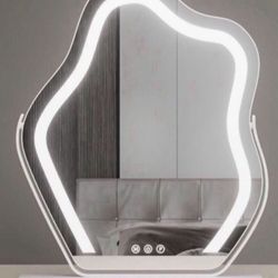 Vertical Vanity Mirror,Anti-Fog Large Circle Makeup Mirror, 3-Color Dimmable LED Light,Cloud Shaped Makeup Mirror with LED Light(Color:White