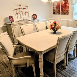Dining Room Set. Table with Leaflet, 8 Chairs and China Cabinet