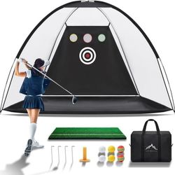 The Himal Outdoors Golf Practice Net with Mat is a 10x7 ft heavy duty golf hitting net that can be used for backyard driving training. 