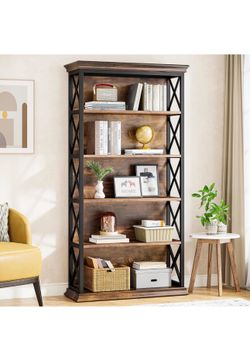 New in the box Tribesigns 6-Tier Bookcase, 71 Inches Industrial Bookshelves and Bookcases, Floor Standing 5 Shelf Display Storage Shelves Tall Bookcas
