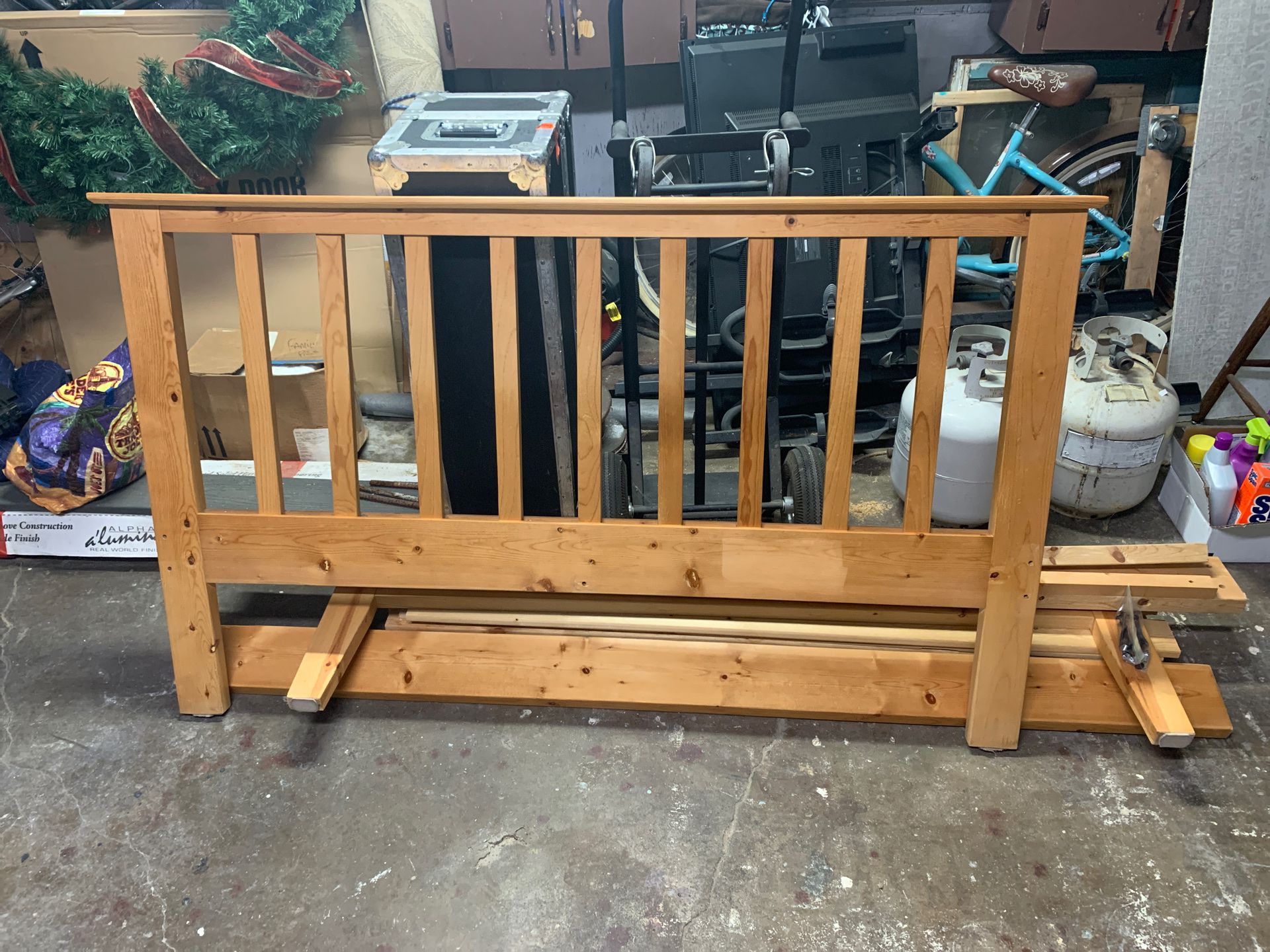 Queen bed frame with wood slat base