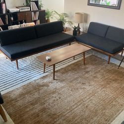 Casara Modern Mid Century Modern Sectional Sofa Set- Custom Built-  Black  Upholstery